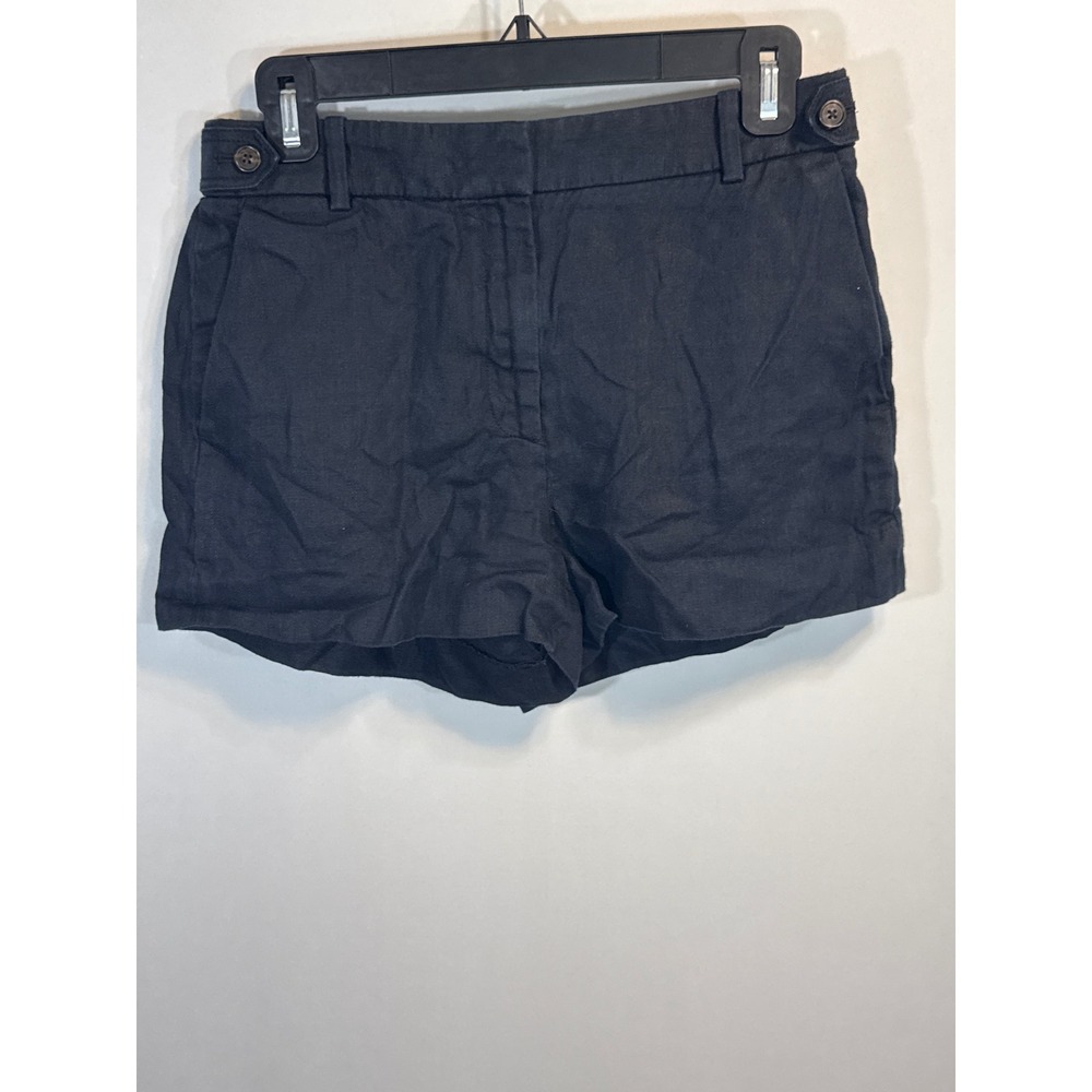 J.Crew‎ Navy Blue 100% Linen Herringbone Shorts Womens Size 4 Elastic Back